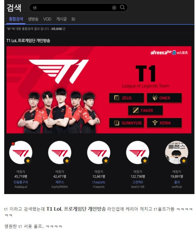 포모스 아프리카에서 T1 검색했는데 특이점 발견 아프리카에서 T1 검색했는데 특이점 발견