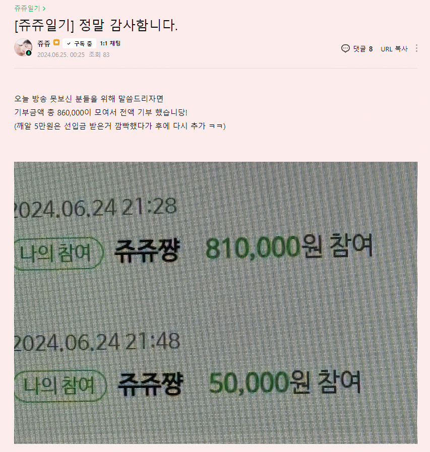 6.25 참전용사를 위해 기부 방송을 진행한 여캠