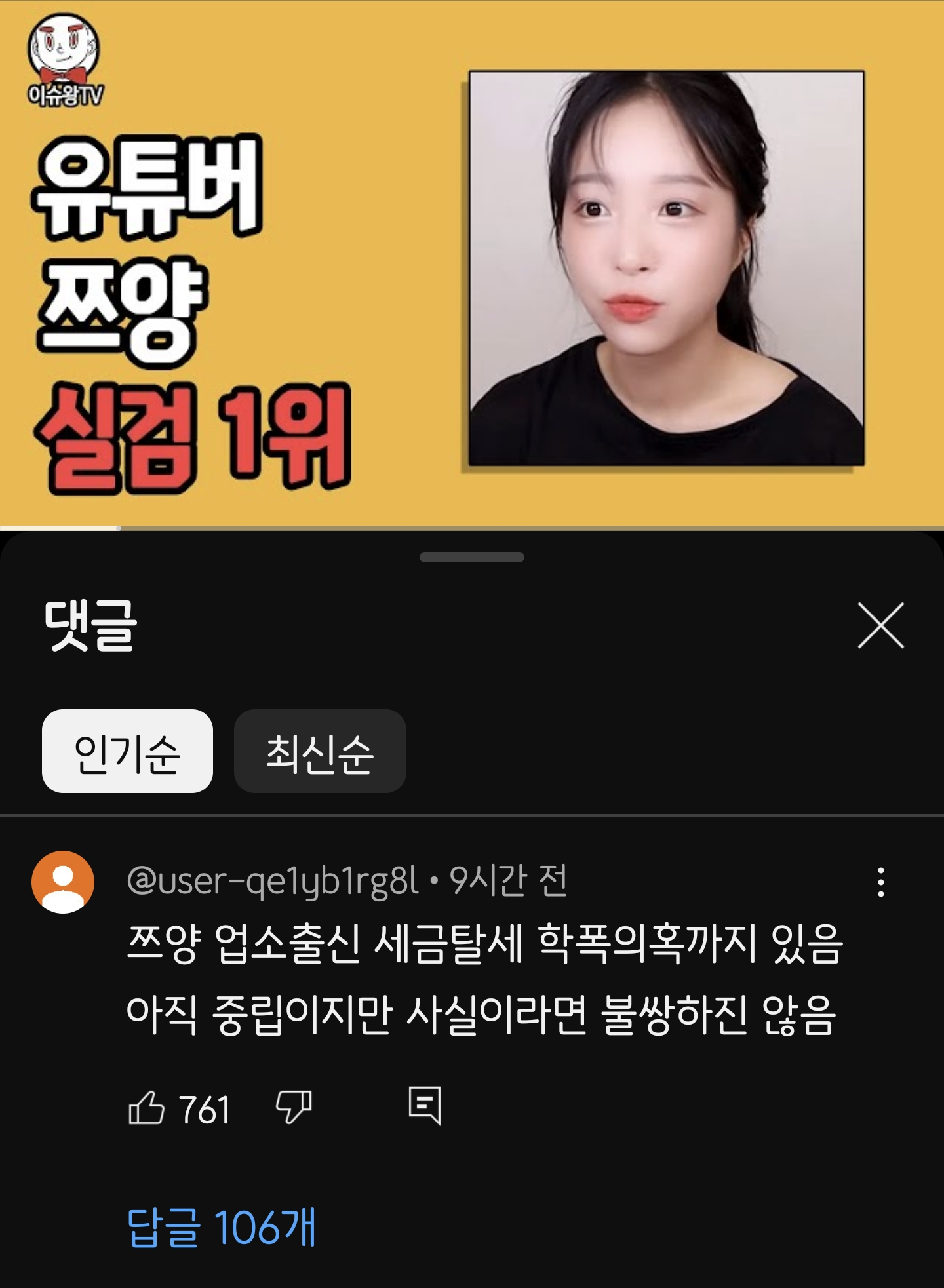 쯔양 사태 중립기어라는 댓글