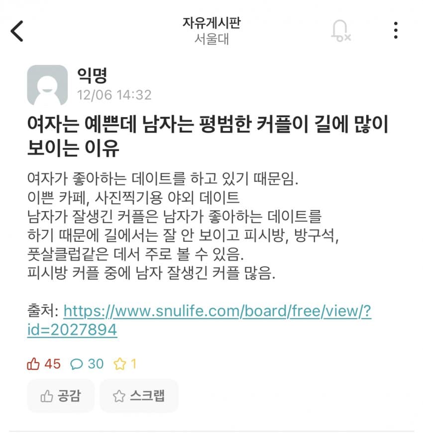 서울대생의 커플 분석력
