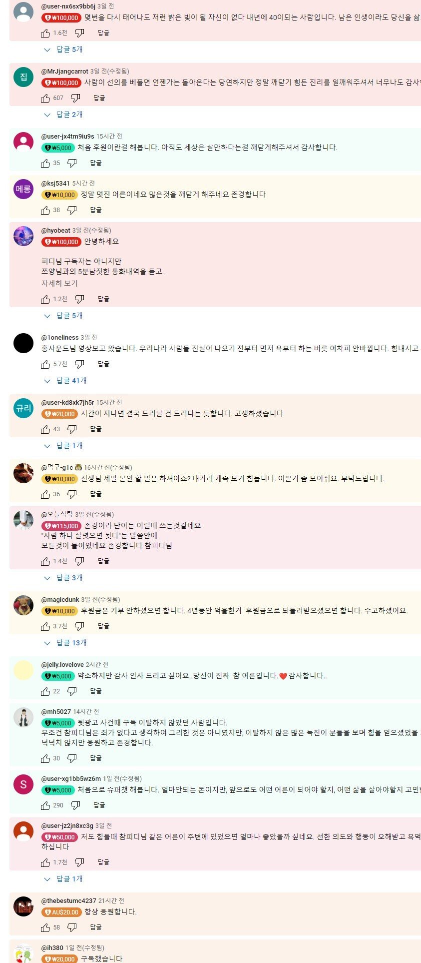 충격적인 쯔양 옹해줬던 참피디 후원상황