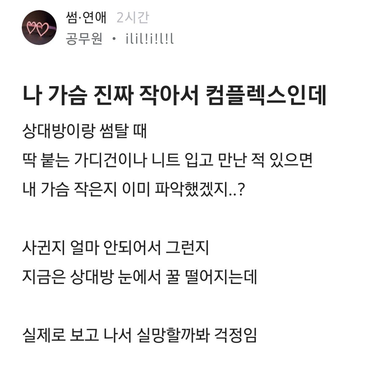 가슴이 작아 걱정인 블라인드 공무원 누나