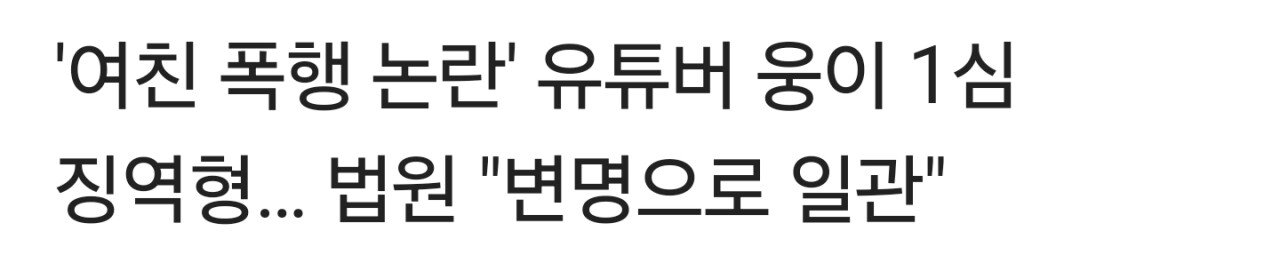 '여친 폭행 논란' 먹방 유튜버 웅이 1심 징역형 