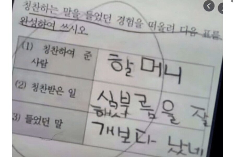 초등학생이 할머니에게 들은 칭찬