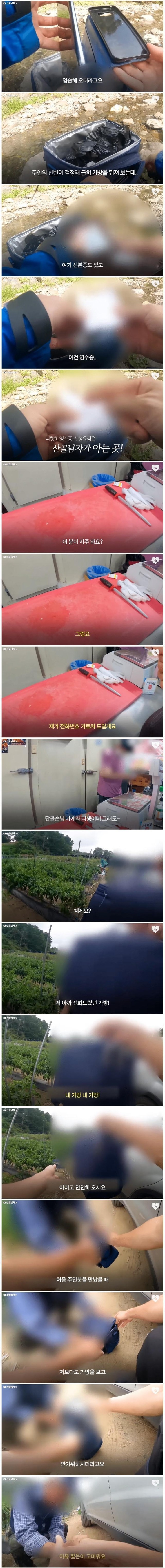 시골에 사는 유튜버가 주운 가방에서 발견된 100만원 다발