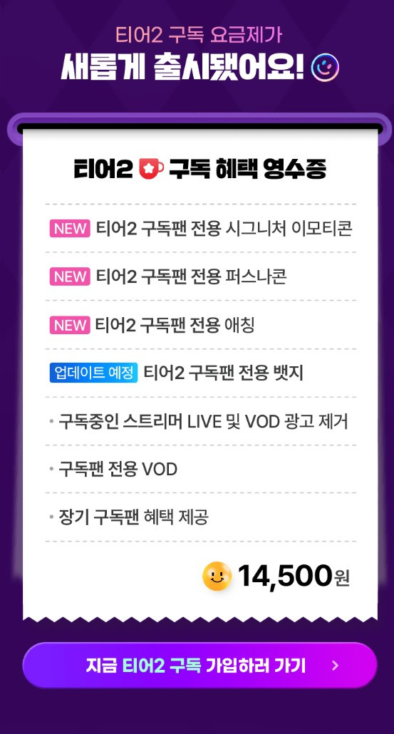 14,500원짜리 '숲' 티어2 구독 혜택 목록