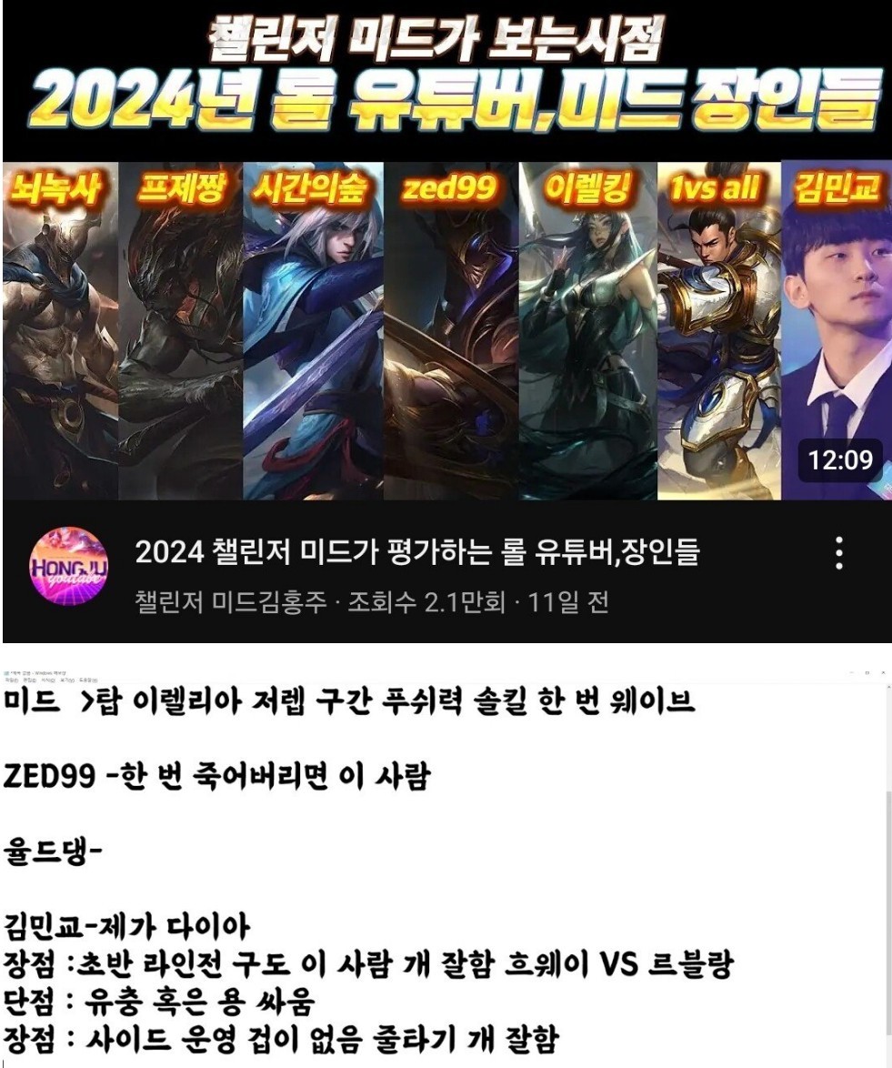 챌린저 미드 유튜버가 평가하는 김민교