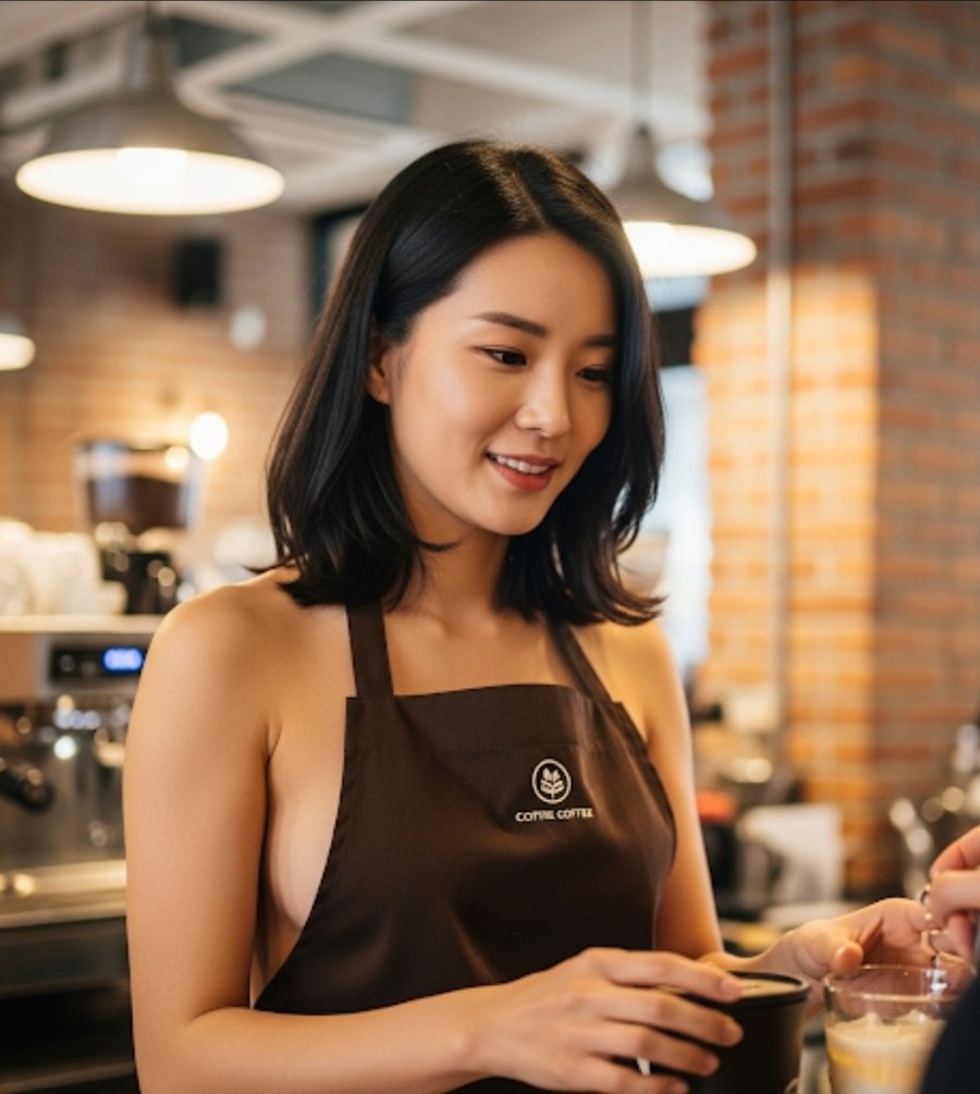 알몸에 앞치마만 걸친 알바녀