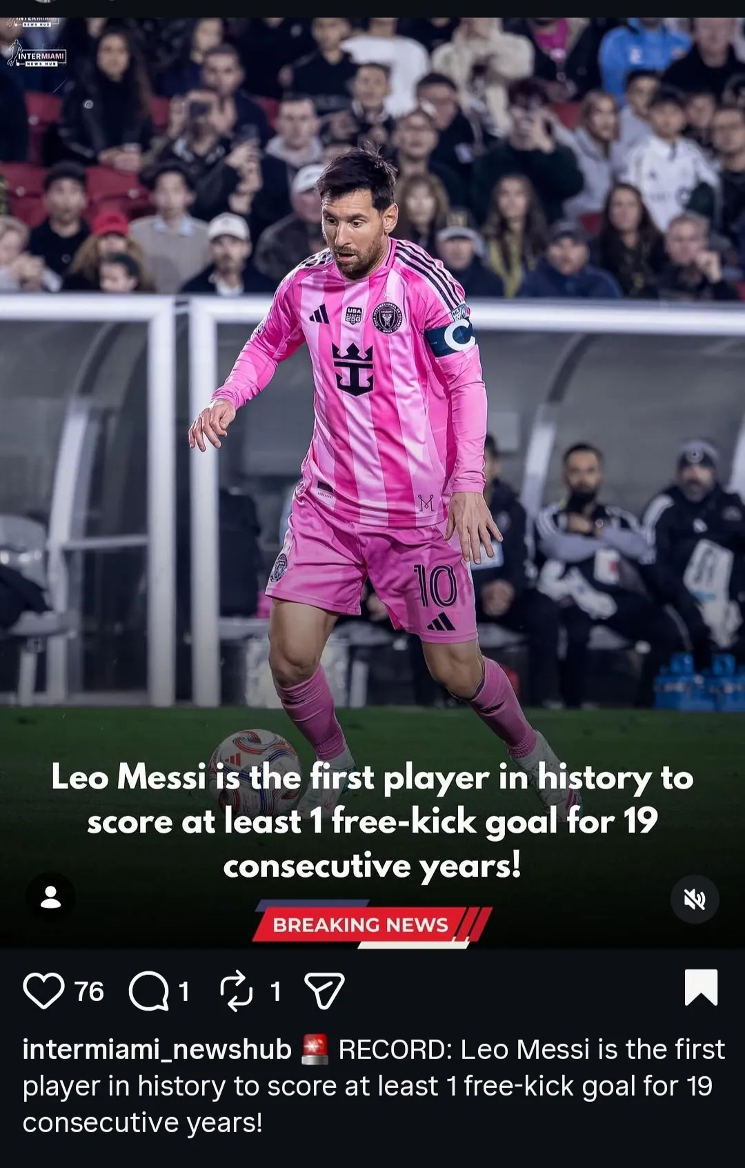 리오넬메시 축구 역사상 최초로 19년 연속 프리킥 득점