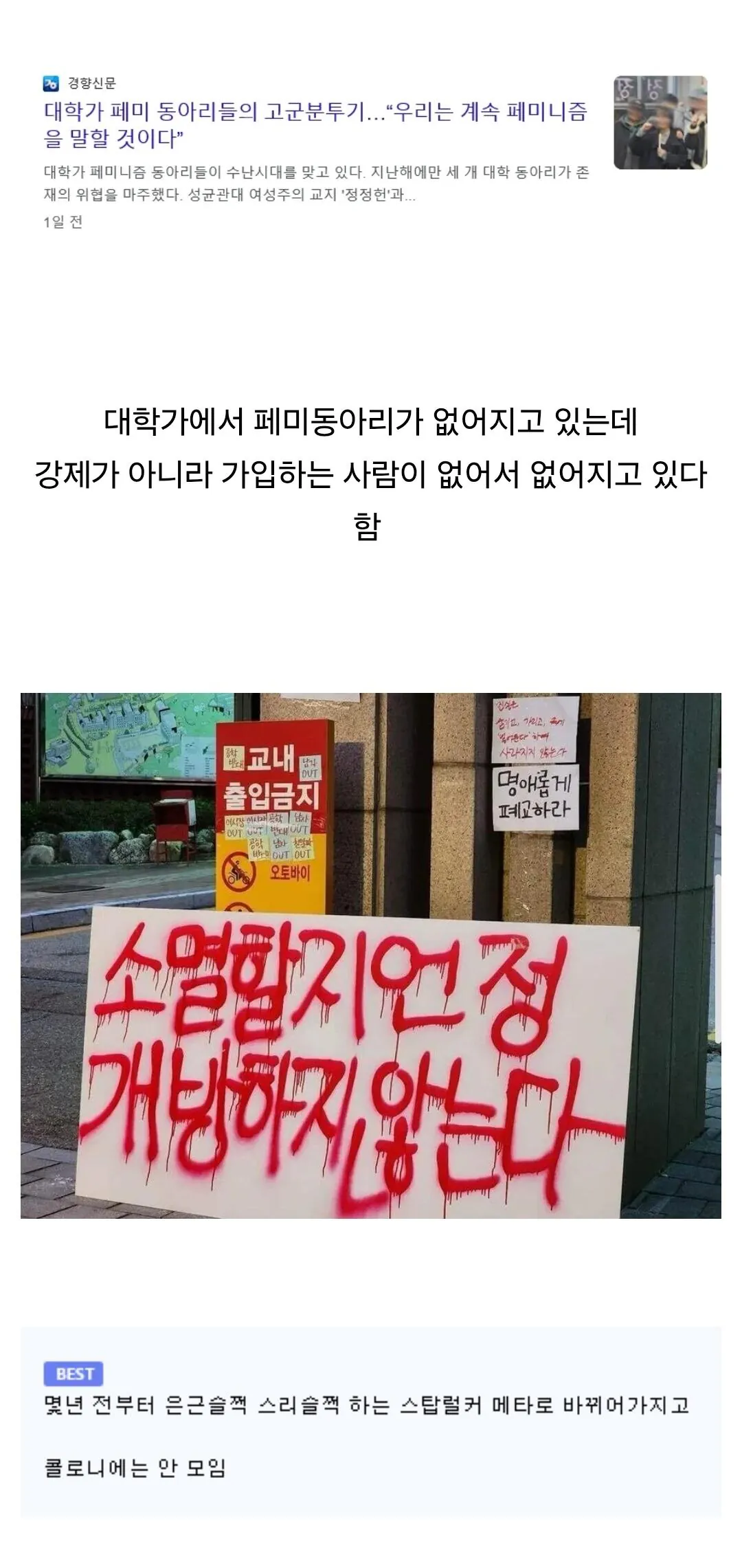 망해가고 있는 대학교 페미니즘 근황