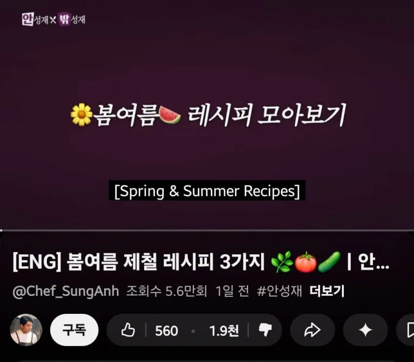 모수 안성재 유튜브 좋싫비 근황 