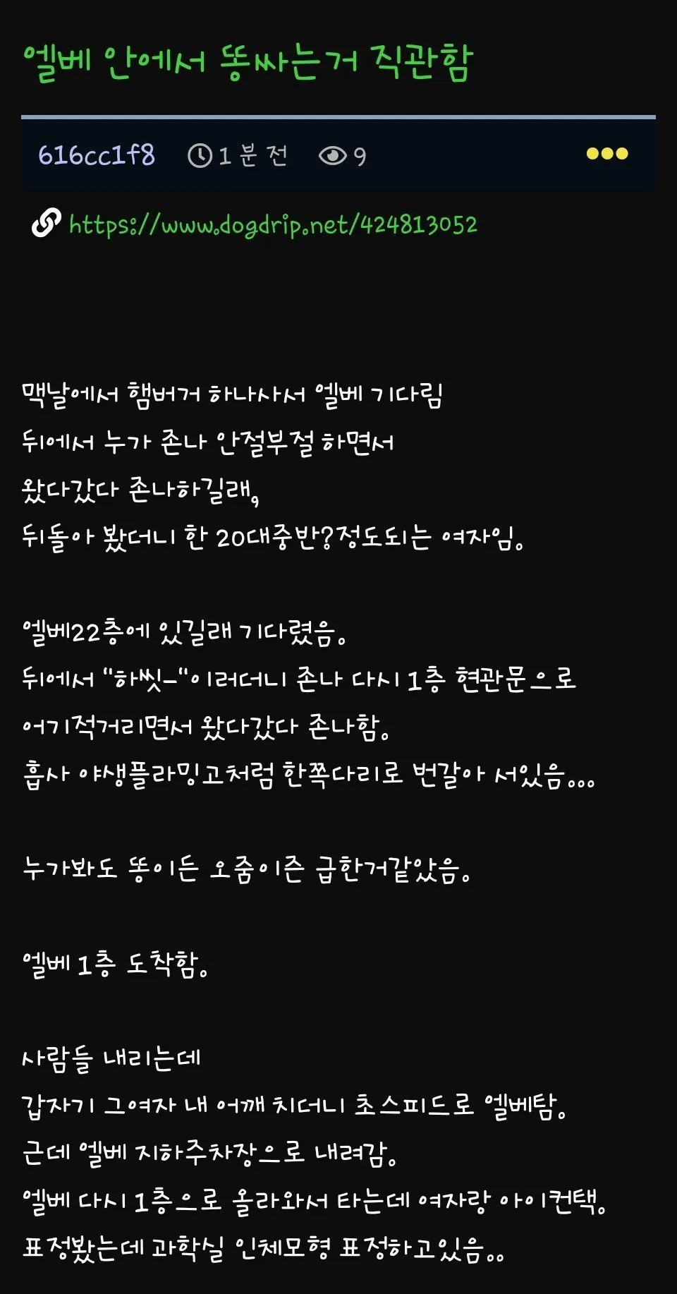 엘베에서 여자 똥싸는 거 직관함